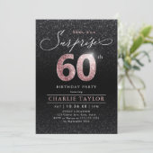 Invitation Or rose moderne noir surprise 60e anniversaire (Debout devant)