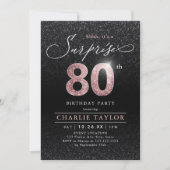 Invitation Or rose moderne noir surprise 80e anniversaire (Devant)