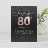 Invitation Or rose moderne noir surprise 80e anniversaire (Debout devant)