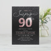 Invitation Or rose moderne noir surprise 90e anniversaire (Debout devant)
