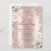 Invitation Or rose, Parties scintillant, Fleurs blanches 25e (Devant)
