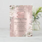 Invitation Or rose, Parties scintillant, Fleurs blanches 35e (Debout devant)