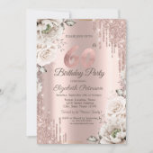 Invitation Or rose, Parties scintillant, Fleurs blanches 60e (Devant)