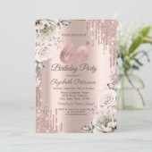 Invitation Or rose, Parties scintillant, Fleurs blanches 60e (Debout devant)