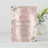 Invitation Or rose, Parties scintillant, Fleurs blanches 65e (Debout devant)