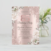 Invitation Or rose, Parties scintillant, Fleurs blanches 85e (Debout devant)