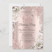 Invitation Or rose, Parties scintillant, Fleurs blanches 90e (Devant)
