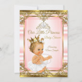 Invitation Or rose perle blanche baptême princesse blonde (Devant)