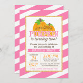 Invitation Or rose peu d'anniversaire de fille de citrouille (Devant / Derrière)