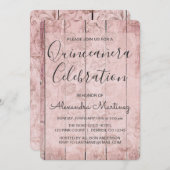 Invitation Or Rose | Quinceanera rustique rose pâle (Devant / Derrière)