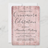 Invitation Or Rose | Quinceanera rustique rose pâle (Devant)