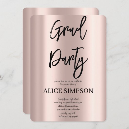 Invitation Or rose simple Graduation (Devant / Derrière)