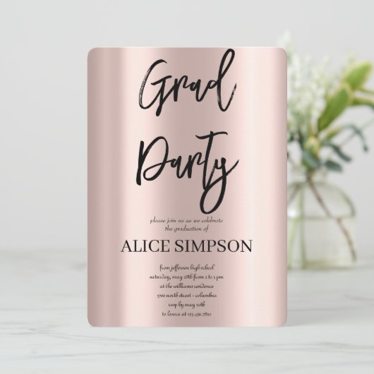 Invitation Or rose simple Graduation (Debout devant)