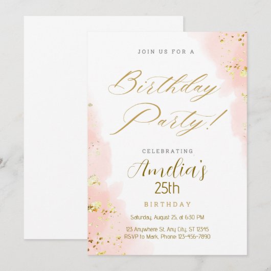 Invitation Or rose tendance (Devant / Derrière)