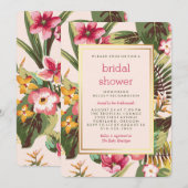 Invitation Or rose tropical et Fête de l'mariée verte (Devant / Derrière)