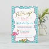 Invitation Or rose turquoise d'invitation de baby shower de (Debout devant)
