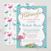 Invitation Or rose turquoise d'invitation de baby shower de (Devant / Derrière)