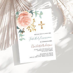 Invitation or rose verdure luxe première communion sainte