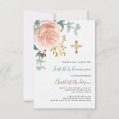 Invitation or rose verdure luxe première communion sainte (Devant)