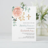 Invitation or rose verdure luxe première communion sainte (Debout devant)