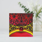INVITATION OR ROUGE NOIR DAMAS RUBIS GEMME PIERRE  MONOGRAMME (Debout devant)
