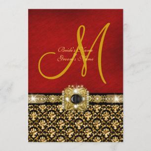 Invitation Or rouge noir "mariage élégant " de damassé