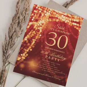 Invitation Or & Rouge   Surprise fête d'anniversaire 30 ans 