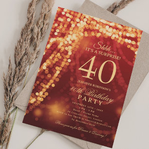 Invitation Or & Rouge Surprise fête d'anniversaire 40 ans
