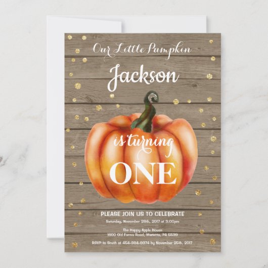 Invitation Or rustique d'invitation d'anniversaire d'automne (Devant)