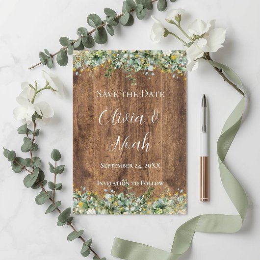 Invitation Or Rustique Eucalyptus & Floral Blanc Bois STD