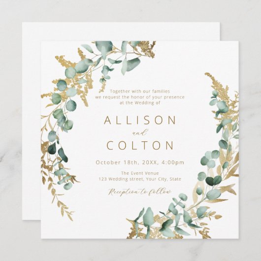 Invitation or rustique eucalyptus mariage (Devant / Derrière)