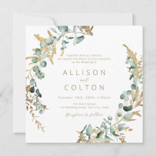 Invitation or rustique eucalyptus mariage (Devant)