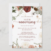 Invitation Or Rustique Floral 50e Anniversaire de Mariage (Devant)