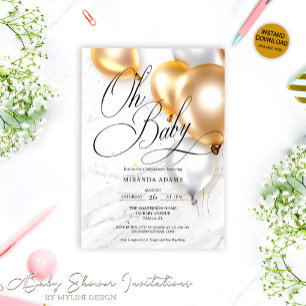 Invitation Or Silver Balloons Genre Baby shower Neutre