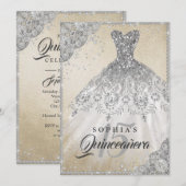 Invitation Or Silver Dentelle Diamond Étincelle Quinceanera (Devant / Derrière)