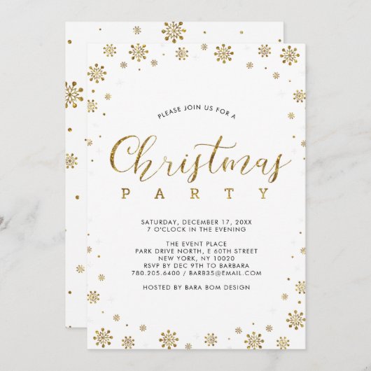 Invitation Or | Snowflakes moderne Soirée de Noël (Devant / Derrière)