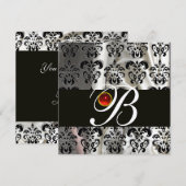 INVITATION OR SOIE DAMASSÉE NOIR MONOGRAMME  RUBIS ROUGE (Devant / Derrière)