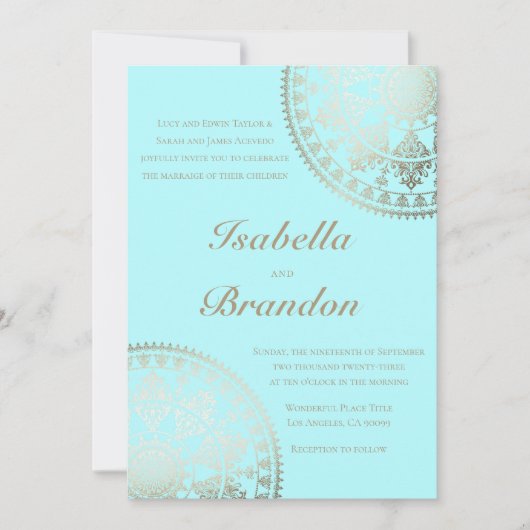 Invitation Or solaire élégant d'invitations de mariage de (Devant)