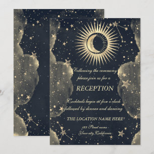 Invitation Or Soleil Et Lune Étoiles Nuages Célestes