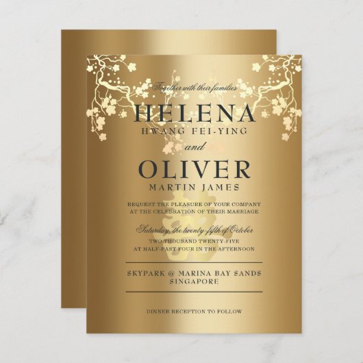 Invitation Or Splendor Double Bonheur | Mariage chinois (Devant / Derrière)
