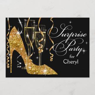 Invitation Or stylet d'anniversaire de surprise de Champagne
