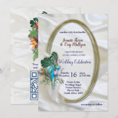 Invitation Or sur soie blanche avec splendeur tropicale (Devant / Derrière)