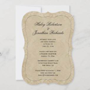 Invitation Or Tan Doré Damassé Réception Seulement