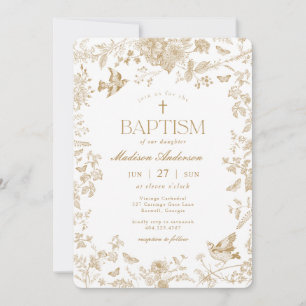 Invitation Or Toile De Jouy Floral Français Baptême
