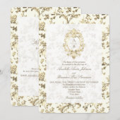 Invitation Or Toile de Jouy Française Monogramme Code QR Mari (Devant / Derrière)