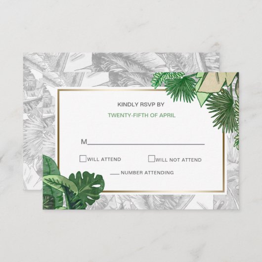 Invitation or tropical feuille verdure botanique rsvp (Devant / Derrière)