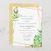 Invitation Or Tropical Polygonal Cadre Rayures Lignes Vert (Devant / Derrière)