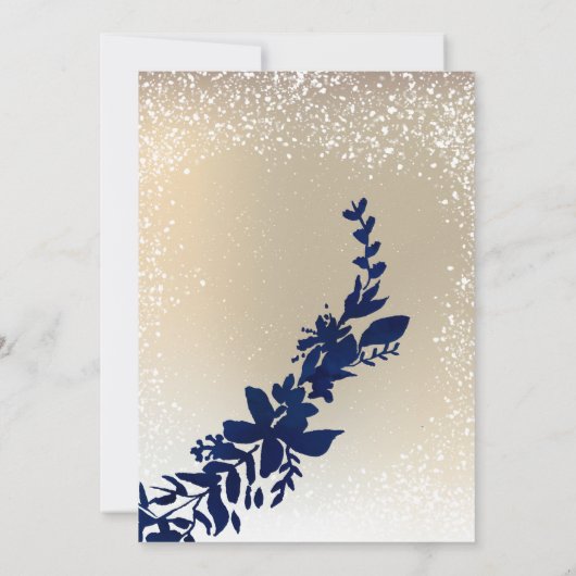 Invitation or typographie feuille neige bleu mariage d'hiver (Dos)