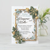 Invitation or typographie feuille neige élégant mariage d'hiv (Debout devant)