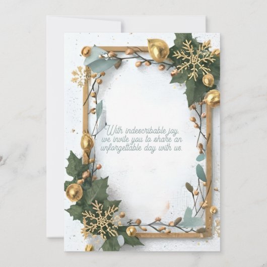 Invitation or typographie feuille neige élégant mariage d'hiv (Dos)